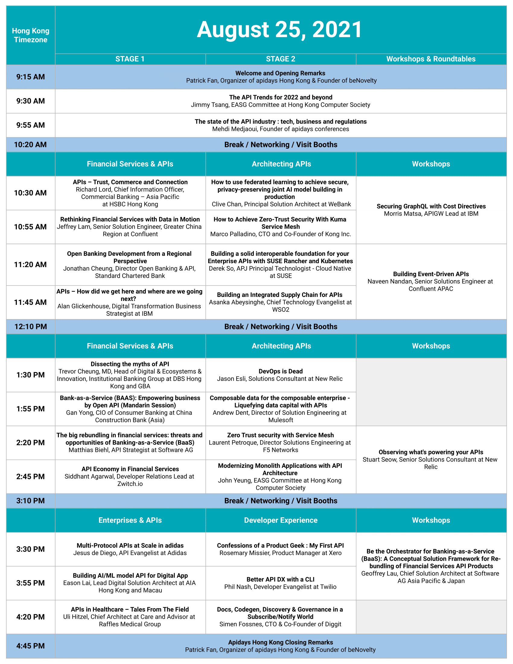 Apidays Live Hong Kong 2021 Agenda – Day 1 (August 25, 2021)